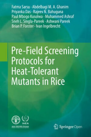 Honighäuschen (Bonn) - This open access book presents simple, robust pre-field screening protocols that allow plant breeders to screen for enhanced tolerance to heat stress in rice. Two critical heat-sensitive stages in the lifecycle of the rice crop are targeted  the seedling and flowering stages  with screening based on simple phenotypic responses. The protocols are based on the use of a hydroponics system and/or pot experiments in a glasshouse in combination with a controlled growth chamber where the heat stress treatment is applied. The protocols are designed to be effective, simple, reproducible and user-friendly. The protocols will enable plant breeders to effectively reduce the number of plants from a few thousands to less than 100 candidate individual mutants or lines in a greenhouse/growth chamber, which can then be used for further testing and validation in the field conditions. The methods can also be used to classify rice genotypes according to their heat tolerance characteristics. Thus, different types of heat stress tolerance mechanisms can be identified, presenting opportunities for pyramiding different (mutant) sources of heat stress tolerance.