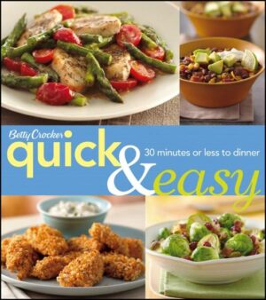 The perfect cookbook for fast and tasty family meals When things are hectic and everybody's hungry, here's the book to turn to for satisfying meals done fast. Each of the 150 recipes is ready in 30 minutes or even less time. You can delight the kids with favorites like Mexican Pasta Skillet and Chicken and Smoked Provolone Pizza. Impress guests with Beef Tenderloin Bruschetta or Orange and Dill Pan-Seared Tuna. And satisfy everyone with crowd-pleasers like Cajun Smothered Pork Chops and Orange Teriyaki Beef with Noodles. * Features 150 recipes for fast, family-pleasing meals, each accompanied by a luscious full-color photo * Includes special extras like mini-recipe ideas for fast veggie sides, great burger toppings, quick chicken meals, and more * Tips with every recipe offer easy ways to complete the meal, make-ahead advice, and other helpful tidbits When you've got no time to spare and mouths to feed, Betty Crocker Quick and Easy is the only cookbook you need.