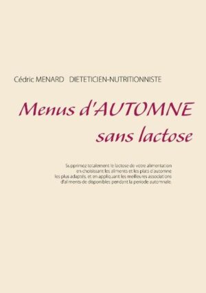 Cet ouvrage est dédié à toutes les personnes souffrant d'intolérance au lactose, et il offre aux détenteurs des ouvrages du même auteur : « Le régime sans lactose » et « Recettes et menus sans lactose » un ouvrage parfaitement complémentaire. L'auteur vous propose trois mois de menus spécifiquement adaptés à votre intolérance alimentaire, tous très simples à mettre en pratique grâce à des plats, des légumes et des fruits d'automne vous étant proposés, vous permettant ainsi de mieux adapter votre alimentation à votre pathologie. Un ouvrage diététique de référence pour celles et ceux qui doivent supprimer le lactose de leur alimentation !