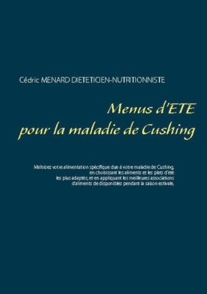 Cet ouvrage est dédié à toutes les personnes qui souffrent de la maladie de Cushing, et il offre aux détenteurs des ouvrages du même auteur : " Quelle alimentation pour la maladie de Cushing ? " et " Recettes et menus pour la maladie de Cushing" un ouvrage parfaitement complémentaire. L'auteur vous propose trois mois de menus spécifiquement adaptés à votre endocrinopathie, tous très simples à mettre en pratique grâce à des plats, des légumes et des fruits d'été vous étant proposés, vous permettant ainsi de mieux adapter votre alimentation à votre maladie de Cushing. Un ouvrage diététique de référence pour celles et ceux qui souhaitent mieux vivre leur maladie de Cushing grâce à leur alimentation !