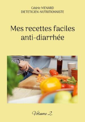 Cet ouvrage est dédié à toutes les personnes souffrant d'épisodes de diarrhée chronique, et il offre aux détenteurs de l'ouvrage du même auteur : " Quelle alimentation pour la diarrhée chronique ? " un ouvrage totalement complémentaire. De nombreuses recettes à base de poisson, de viande, de légume vert, de féculent, ainsi que des desserts gourmands, vous sont proposés, toutes et tous plus faciles les uns que les autres à élaborer, vous permettant ainsi de mieux gérer l'alimentation spécifique que vos épisodes de diarrhée exigent. Deux semaines de menus adaptés et totalement inédits, incluant les recettes proposées au sein de l'ouvrage, vous sont également proposées.