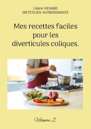 Cet ouvrage est dédié à toutes les personnes souffrant de diverticules coliques, et il offre aux détenteurs de l'ouvrage du même auteur : " Quelle alimentation pour les diverticules coliques ? " un ouvrage complémentaire. De nombreuses recettes à base de poisson, de viande, de légume vert, de féculent, ainsi que des desserts gourmands, vous sont proposés, toutes et tous plus faciles les uns que les autres à élaborer, vous permettant ainsi de mieux gérer l'alimentation spécifique que vos diverticules coliques exigent. Deux semaines de menus adaptés et totalement inédits, incluant les recettes proposées au sein de l'ouvrage, vous sont également proposées.