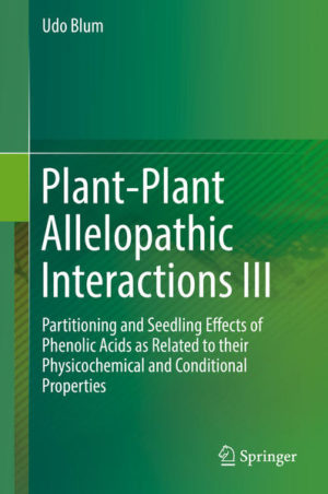 Honighäuschen (Bonn) - This volume continues the retrospective analyses of Volumes I and II, but goes beyond that in an attempt to understand how phenolic acids are partitioned in seedling-solution and seedling-microbe-soil-sand culture systems and how phenolic acid effects on seedlings may be related to the actual and/or conditional physicochemical properties (e.g., solubility, hydrophobicity, pKa, molecular structure and soil sorption/desorption) of simple phenolic acids. Specifically, it explores the quantitative partitioning (i.e., source-sink relationships) of benzoic and cinnamic acids in cucumber seedling-solution and cucumber seedling-microbe-soil-sand systems and how that partitioning may influence phenolic acid effects on cucumber seedlings. Regressions, correlations and conceptual and hypothetical models are used to achieve these objectives. Cucumber seedlings are used as a surrogate for phenolic acid sensitive herbaceous dicotyledonous weed seedlings. This volume was written specifically for researchers and their students interested in understanding how a range of simple phenolic acids and potentially other putative allelopathic compounds released from living plants and their litter and residues may modify soil chemistry, soil and rhizosphere microbial biology, seedling physiology and seedling growth. In addition, this volume describes the potential relationships, where they may exist, for direct transfer of organic compounds between plants, plant communication and plant-plant allelopathic interactions and addresses the following questions: Can physicochemical properties of phenolic acids be used as tools to help understand the complex behavior of phenolic acids and the ultimate effects of phenolic acids on sensitive seedlings? What insights do laboratory bioassays and the conceptual and hypothetical models of laboratory systems provide us concerning the potential behavior and effects of phenolic acids in field systems? What potential role may phenolic acids play in broadleaf-weed seedling emergence in wheat debris cover crop no-till systems?