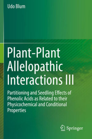 Honighäuschen (Bonn) - This volume continues the retrospective analyses of Volumes I and II, but goes beyond that in an attempt to understand how phenolic acids are partitioned in seedling-solution and seedling-microbe-soil-sand culture systems and how phenolic acid effects on seedlings may be related to the actual and/or conditional physicochemical properties (e.g., solubility, hydrophobicity, pKa, molecular structure and soil sorption/desorption) of simple phenolic acids. Specifically, it explores the quantitative partitioning (i.e., source-sink relationships) of benzoic and cinnamic acids in cucumber seedling-solution and cucumber seedling-microbe-soil-sand systems and how that partitioning may influence phenolic acid effects on cucumber seedlings. Regressions, correlations and conceptual and hypothetical models are used to achieve these objectives. Cucumber seedlings are used as a surrogate for phenolic acid sensitive herbaceous dicotyledonous weed seedlings. This volume was written specifically for researchers and their students interested in understanding how a range of simple phenolic acids and potentially other putative allelopathic compounds released from living plants and their litter and residues may modify soil chemistry, soil and rhizosphere microbial biology, seedling physiology and seedling growth. In addition, this volume describes the potential relationships, where they may exist, for direct transfer of organic compounds between plants, plant communication and plant-plant allelopathic interactions and addresses the following questions: Can physicochemical properties of phenolic acids be used as tools to help understand the complex behavior of phenolic acids and the ultimate effects of phenolic acids on sensitive seedlings? What insights do laboratory bioassays and the conceptual and hypothetical models of laboratory systems provide us concerning the potential behavior and effects of phenolic acids in field systems? What potential role may phenolic acids play in broadleaf-weed seedling emergence in wheat debris cover crop no-till systems?