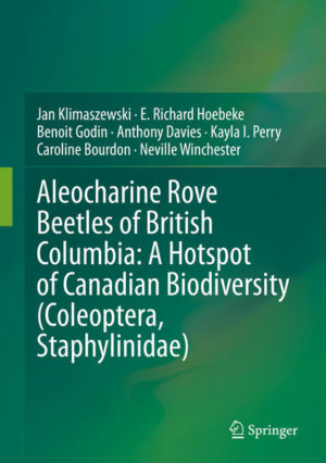 Honighäuschen (Bonn) - Aleocharine beetles are among the most poorly known and difficult-to-identify groups of Coleoptera worldwide. This book presents the first comprehensive synopsis of aleocharine rove beetle species (Coleoptera, Staphylinidae) from British Columbia, Canada. It is important to generate a structured inventory of species in hotspots of biodiversity like British Columbia, to provide baseline biodiversity data for monitoring species responses related to climate change. It is the first book to treat and illustrate every recorded and new species. For every species, color illustrations are provided, including color habitus and genital diagnostic structures of both sexes. Two hundred and twenty-seven valid species, including 14 new species, 16 new generic records, and 36 (excluding new species) new provincial and 6 state records, in 79 genera and 14 tribes.Tribes and subtribes are arranged in phylogenetic order as it is currently recognized, and genera and subgenera are listed alphabetically within each tribe or subtribe. Species are listed alphabetically or in species groups to better reflect their relationships. Species distribution is listed by provinces and territories in Canada and states in the United States, and the geographic origin of each species is categorized as native, Holarctic, adventive or undetermined (either adventive or Holarctic). Every species is presented with a morphological diagnosis including external and genital characters of both sexes. Collection and habitat data are presented for each species, including collecting period, and collecting methods. A list of all Canadian species with their currently known distribution in North America is presented at the end of the book.