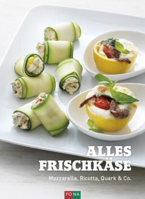 Frischkäse – vom Zmorge bis zum Znacht Die Frischkäse-Palette ist beachtlich. Sie reicht von Mozzarella bis Ricotta und zeigt, wie verschieden Frischkäse sein kann. Ein Mozzarella ist kompakt und schnittfest und wird aus Büffel- oder Kuhmilch hergestellt. Es gibt Kugeln und Kügelchen, Herzchen, Stangen. Der Ricotta auf der andern Seite ist streichfähig und dem Quark sehr ähnlich. Er wird aus Kuh- oder Schafmilch hergestellt. Konsistenz und Fettgehalt bestimmen beim Frischkäse, wie er in der warmen und kalten Küche eingesetzt werden kann. Ob als Zutat für einen Salat oder zum Überbacken, als Basis von Cremes und süssen oder pikanten Füllungen für Tartes und Tartelettes, als Bestandteil von Teig für Pasta und Kuchen, der Frischkäse ist stets ein „Veredler“, ein Produkt, das Gutes noch besser und feiner macht. „Alles Frischkäse“ ist eine kreative Alltagsküche, die den Geldbeutel schont. Aus dem Inhalt Zmorge & Süsses Quark-Knuspermüesli Erdbeer-Marscarpone-Schaum Butterzopfherzen … Znüni & Zvieri/Apero Zitronen-Amuse-Bouche Eier-Cottage-Cheese-Tatar Pikante Tartelettes mit Aprikosenmousse … Zmittag Grillkäse-Kartoffel-Zwiebel-Spiesschen Quarkspätzli Gefüllte Peperoni Nudeln mit Grünspargel an Zitronensauce … Znacht Chinakohl-Rotkabis-Salat mit Pilzen Pizzette Margherita Pikanter Krautstielsalat mit Mozzarella …