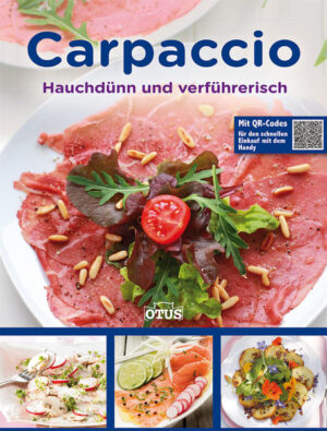 Carpaccio kann weit mehr als Rindfleisch, wir zeigen Ihnen, dass es noch viele weitere Varianten dieser beliebten leichten Speise gibt! Bereiten Sie doch mal zur Abwechslung ein Carpaccio mit Heilbutt, mit Putenbrust, mit Mairübchen oder mit Erdbeeren zu. Carpaccio ist als Vorspeise eine wunderbare Alternative zu Salaten und Suppen und eignet sich auch hervorragend als leichte Hauptspeise oder als leckeres Dessert. Mühelos lassen sich die in diesem Buch versammelten Köstlichkeiten ohne viel Zeitaufwand zubereiten. Zudem können für den schnellen Einkauf sämtliche Einkaufslisten zu allen Rezepten via QR-Code aufs Handy geladen werden.