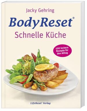 Schlank werden ist nicht schwer, schlank bleiben dagegen sehr. Mit dem neuen Buch „BodyReset - Schnelle Küche“ fällt es aber viel leichter! Nachdem das erste Kochbuch von Jacky Gehring zu ihrem Erfolgsprogramm gegen Übergewicht, Cellulite und Haarausfall innert Kürze den 1. Platz der Schweizer Bestsellerliste eroberte, bringt die Bestsellerautorin nun ihr zweites Kochbuch auf den Markt. Darin finden sich 100 leckere Rezepte für eine gesunde und genussvolle Langzeiternährung. Keine Kalorien oder Punkte zählen und keine fade Diätkost! BodyReset eignet sich für alle: Frauen und Männer, Kinder oder Senioren, Über- und Untergewichtige, Fleischliebhaber und Vegetarier. Die 100 BodyReset-Rezepte sind schnell, schmackhaft und unkompliziert. Sie sind für aktive, lebensfrohe Menschen gedacht, die fit, schlank und gesund bleiben möchten. BodyReset basiert auf einer säure- und kohlenhydratarmen Ernährung, mit der Sie in die richtige Balance kommen. Mit diesem Kochbuch können Sie den langsamen Gewichtsabbau fortsetzen und weiter abnehmen. Über 100 gesunde, leckere und schnelle Rezepte, alle in maximal 30 Minuten zubereitet und frisch auf den Tisch.