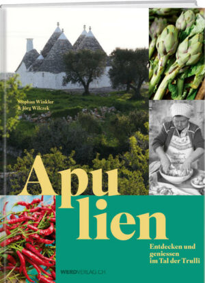 Seit 1979 reist der Apulienhistoriker Stephan Winkler ins apulische Tal der Trulli. Dank dessen massentouristischer Unerschlossenheit lernte er dort eine unverfälschte Esskultur kennen, die auf überlieferten Familienrezepten, Selbstversorgung und Wildgemüsen basierte  einfach, urchig und vor allem schmackhaft und frisch. Zeit, diese faszinierende Urküche festzuhalten. Das Buch 'Apulien. Entdecken und geniessen im Tal der Trulli' ist eine kulinarische Fotoreportage aus einer der wildromantischsten Gegenden Italiens. Zusammen mit dem Autor und dem renommierten Fotografen Jörg Wilczek gehen wir auf eine Entdeckungsreise, in deren Verlauf uns Bauersfrauen, Hausmänner, Bäcker, Metzger und Spitzengastronomen traditionelle Gerichte und ihre Lieblingsrezepte verraten: Über 40 Rezepte, reich bebildert, machen Lust zum Kochen, Essen und Reisen. Wir besuchen und erkunden Sehenswürdigkeiten, die in keinem Reiseführer aufgelistet sind  Genüsse für Auge und Gaumen und wahre Geheimtipps für Apulienreisende und Entdeckungsfreudige auf der Suche nach dem Authentischen. "Apulien" ist erhältlich im Online-Buchshop Honighäuschen.