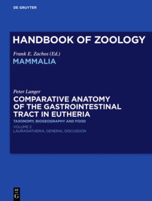Honighäuschen (Bonn) - This volume of the series Handbook of Zoology deals with the anatomy of the gastrointestinal digestive tract  stomach, small intestine, caecum and colon  in all eutherian orders and suborders. It presents compilations of anatomical studies, as well as an extensive list of references, which makes widely dispersed literature accessible. Introductory sections to orders and suborders give notice to biology, taxonomy, biogeography and food of the respective taxon. It is a characteristic of this book that different sections of the post-oesophageal tract are discussed separately from each other. Informations on form and function of organs of digestion in eutherians are discussed under comparative-anatomical aspects. The variability and diversity of anatomical structures represents the basis of functional differentiations.