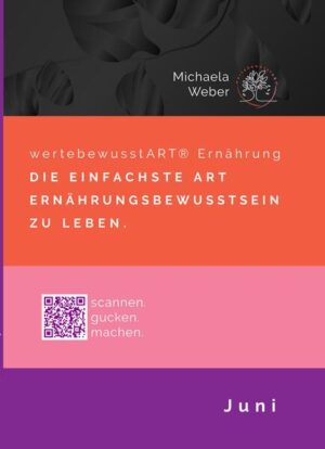 Das wertbewusstART Ernährungskochbuch wurde von Anfang bis Ende von der Ernährungs-Autorin Michaela Weber selbst kreiert. Sie zeigt uns gesunde, pflanzenbasierte Vollwertrezepte für eine genussvolle Selbstfürsorge. Mehr noch, das saisonale Ernährungskochbuch schafft eine Alltagsküche auf eine ganz einfache Art und Weise. Die Gerichte sind keine große Herausforderung - das kann jeder. Sie verbindet Körper, Geist und Umweltgesundheit und schafft damit ein neues Ernährungsbewusstsein. Das Buch ist nach dem Saison Monat Juni geordnet und mit den vorbereiteten Menüplänen schlemmen wir uns durch abwechslungsreiche 5-Tägige-Gesundheitswochen. Darüber hinaus finden wir bei den Einkaufs- und Vorratslisten ausführliche Hinweise, wie bewusster Lebensmittelkonsum funktioniert. Und auch die farbig gekennzeichneten Lebensmittelgruppen geben eine gute Orientierung. Michaela gestaltet für uns eine gesunde und minimalistische Lebensmittel-Vorratshaltung, ein kleines Basislager, das fest verwurzelt ist und trotzdem viel Freiraum für Abwechslung lässt. Ein System gegen Lebensmittelverschwendung! In diesem Ernährungsplan wird alles bis zum Ende verbraucht, weil jedes Lebensmittel perfekt auf die Gerichte abgestimmt wurde oder in der Resteküche verarbeitet wird. Wir freuen uns auf eine gesunde Essenswelt. Hier bleibt nichts dem Zufall überlassen, weil das Thema Ernährungsbewusstsein ernst genommen wird. Zusammen mit den "mitMach" Aufgaben und den lesenswerten Geschichten über die verarbeiteten Lebensmittel, schafft die Essensliebhaberin ein ganzheitliches System, das schmeckt und ganz natürlich ist. Wir erleben eine Ernährungswelt mit viel Gesundheit, Begeisterung und Mut. Das Ziel ist, dein Inneres gut zu versorgen und die äußere Welt besser zu machen.