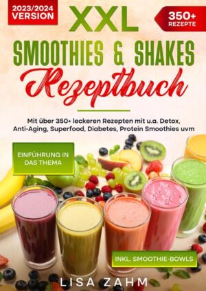 Dieses Smoothie-Kochbuch ist voll von köstlichen, leicht zuzubereitenden Rezepten! Mit über 350+ Rezepten zur Auswahl, finden Sie in diesem Kochbuch bestimmt das, wonach Sie suchen... Cremig, nährstoffreich, erfrischend - so sollte jeder Smoothie sein, oder? Smoothies sind super vielfältig, schnell zubereitet und man kann eine ganze Menge gesunder Zutaten einbauen. Aber wie fange ich an? Was muss rein? Wie stelle ich sicher, dass mein Smoothie nicht zu wässrig wird? Wie sollte das Verhältnis zwischen festen und flüssigen Zutaten sein? Dieser Ratgeber hilft Ihnen auf dem Weg zum perfekten Smoothie. Superfoods, Samen & Pulver Superfoods, Samen und Pulver eignen sich hervorragend, um Ihren Smoothie mit weiteren Antioxidantien und lebenswichtigen Nährstoffen anzureichern. Diese Zutaten verbessern auch den Geschmack und die Konsistenz des Smoothies. SUPERFOODS: Honig und Bienenpollen - Sowohl Bienenpollen als auch Honig sind starke „Superfoods“, die verschiedene Antioxidantien und Enzyme enthalten. Außerdem enthalten sie große Mengen an Proteinen, Mineralien und Vitaminen, die bei der Behandlung von Asthma, Arthritis, Allergien, Erkältungen und Grippe, Entzündungen, Verdauungsstörungen, Hautproblemen, Müdigkeit und Herz-Kreislauf-Problemen helfen können. Goji-Beeren - diese Beeren sind reich an Aminosäuren, Antioxidantien und einer Vielzahl von Vitaminen, die bei der Vorbeugung verschiedener Infektionen helfen, das Sehvermögen verbessern, die Hormonfunktionen regulieren und das Immunsystem stärken. Kokosnussöl - dieses Öl ist eine der besten Quellen für pflanzliche Fette, die den Stoffwechsel verbessern und bei der Gewichtsabnahme helfen. Acai-Beeren - diese Beeren sind vollgepackt mit pflanzlichem Eiweiß, Ballaststoffen und Antioxidantien, die zur Verbesserung von Fokus, Gedächtnis und Konzentration beitragen. Aloe Vera - das reine Gel der Aloe Vera hat zahlreiche gesundheitliche Vorteile. Es hilft bei der Linderung verschiedener Haut- und Haarprobleme, reduziert Entzündungen, verbessert die Verdauung, bekämpft Krebszellen, beugt Arteriosklerose vor, senkt den Cholesterinspiegel, reguliert den Blutzucker und bekämpft verschiedene Infektionskrankheiten. Häufige Fehler bei der Zubereitung Immer die gleichen Zutaten verwenden: Es ist wichtig, dass Sie die Zutaten für Ihren Smoothie wechseln, damit Sie es mit bestimmten Zutaten nicht übertreiben. Es ist wichtig, verschiedene Zutaten zu verwenden, die unterschiedliche Mineralien und Nährstoffe enthalten. Zu wenig pürieren: Beim Pürieren sollte ein Strudel zu sehen sein und keine Klumpen am Rand des Mixbechers. Die Dauer des Mixvorgangs hängt von der Stärke des Mixers und dem Rezept ab. Das Tolle an einem Smoothie ist, dass Sie mehr Flüssigkeit hinzufügen können, um die gewünschte Konsistenz zu erreichen. (mehr Informationen finden Sie im Buch)