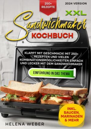 Dieses Sandwichmaker-Kochbuch ist voll von köstlichen, leicht zuzubereitenden Rezepten! Mit über 250+ Rezepten zur Auswahl, finden Sie in diesem Kochbuch bestimmt das, wonach Sie suchen... Um einen Sandwichmaker zu verwenden… schließen Sie ihn an, heizen Sie ihn vor, legen Sie Ihr Sandwich hinein und schließen Sie den Deckel. Garen Sie das Sandwich ein paar Minuten lang, bis es goldbraun und knusprig ist. Sandwichmaker sind ein praktisches Küchengerät, mit dem Sie schnell und einfach leckere Sandwiches zubereiten können. Ob Sie nun Lust auf einen klassischen gegrillten Käse oder ein Gourmet-Panini haben, der Sandwichmaker kann alles. Dank seiner einfachen Bedienung können Sie im Handumdrehen ein heißes und leckeres Sandwich zubereiten. In diesem Buch zeige ich Ihnen, wie Sie einen Sandwichmaker effektiv nutzen können, um die besten Ergebnisse zu erzielen. Vom Vorheizen bis zum Hinzufügen Ihrer Lieblingszutaten erklären wir Ihnen alle Schritte, die Sie befolgen müssen, um jedes Mal ein perfektes Sandwich zu erhalten. Was sind Sandwichmaker und wie funktionieren sie? Sandwichmaker, auch bekannt als Sandwichgrills oder -pressen, sind praktische Küchengeräte, mit denen man leckere getoastete Sandwiches zubereiten kann. Sie haben zwei antihaftbeschichtete Heizplatten, eine oben und eine unten. Wenn Sie Ihr Sandwich zwischen diese Platten legen und das Gerät schließen, übt es gleichmäßigen Druck aus und gart es. Es gibt verschiedene Arten von Sandwichmakern: •Basic Grill Sandwich Maker: Dies ist das klassische Modell, das in erster Linie für die Zubereitung von gegrillten Käsesandwiches und einfachen getoasteten Sandwiches gedacht ist. Die meisten Sandwichmaker dieser Art haben eine flache, glatte Platte an der Ober- und Unterseite. •Panini-Presse: Eine Paninipresse ist mit geriffelten Platten ausgestattet, die den Sandwiches Grillspuren verleihen. Sie eignet sich hervorragend für die Zubereitung von Paninis sowie von Sandwiches mit dickerer Füllung. •Waffeleisen-Kombination: Einige Sandwichmaker sind mit austauschbaren Platten ausgestattet, so dass Sie mit demselben Gerät Waffeln und Sandwiches zubereiten können. •Multifunktions-Grillgeräte: Diese vielseitigen Geräte können für Sandwiches und zum Grillen von Fleisch, Gemüse und mehr verwendet werden. Sie haben oft einstellbare Temperatureinstellungen. •Tiefgefüllte Sandwichmaker: Diese Sandwichmaker haben tiefere Platten und eignen sich daher perfekt für gefüllte oder besonders dicke Sandwiches. Sandwich-Ideen für Ihren Sandwich-Maker Wer liebt nicht ein perfekt getoastetes und leckeres Sandwich? Mit einem Sandwichmaker können Sie Ihr Sandwich auf ein ganz neues Niveau heben und mit aufregenden Geschmacksrichtungen und Kombinationen kreativ werden. Egal, ob Sie ein Fan des klassischen Schinken-Käse-Sandwiches sind, vegetarische Varianten bevorzugen oder sich nach süßen und herzhaften Kombinationen sehnen - wir haben alles für Sie. Machen Sie sich bereit, Ihre Geschmacksnerven mit diesen schmackhaften Sandwich-Ideen für Ihren Sandwichmaker zu verführen. Klassischer Schinken und Käse: •Dünn geschnittener Schinken: Fügen Sie eine Schicht würzigen, dünn geschnittenen Schinkens für den klassischen Geschmack hinzu. •Geschmolzener Käse: Wählen Sie Ihren Lieblingskäse, z. B. Cheddar oder Schweizer Käse, und lassen Sie ihn zu zähflüssiger Perfektion schmelzen. •Knuspriger Speck: Für einen zusätzlichen Genuss legen Sie etwas knusprigen Speck auf den Schinken und den Käse. •Frisches Gemüse: Um die Aromen auszugleichen, legen Sie etwas frischen Salat und geschnittene Tomaten darüber. Vegetarische Optionen: •Gegrilltes Gemüse: Bestreichen Sie die in Scheiben geschnittenen Paprika, Zucchini und Auberginen mit etwas Olivenöl und grillen Sie sie, bis sie zart und schmackhaft sind. (mehr Informationen finden Sie im Buch)