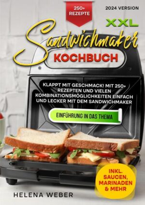 Dieses Sandwichmaker-Kochbuch ist voll von köstlichen, leicht zuzubereitenden Rezepten! Mit über 250+ Rezepten zur Auswahl, finden Sie in diesem Kochbuch bestimmt das, wonach Sie suchen... Um einen Sandwichmaker zu verwenden… schließen Sie ihn an, heizen Sie ihn vor, legen Sie Ihr Sandwich hinein und schließen Sie den Deckel. Garen Sie das Sandwich ein paar Minuten lang, bis es goldbraun und knusprig ist. Sandwichmaker sind ein praktisches Küchengerät, mit dem Sie schnell und einfach leckere Sandwiches zubereiten können. Ob Sie nun Lust auf einen klassischen gegrillten Käse oder ein Gourmet-Panini haben, der Sandwichmaker kann alles. Dank seiner einfachen Bedienung können Sie im Handumdrehen ein heißes und leckeres Sandwich zubereiten. In diesem Buch zeige ich Ihnen, wie Sie einen Sandwichmaker effektiv nutzen können, um die besten Ergebnisse zu erzielen. Vom Vorheizen bis zum Hinzufügen Ihrer Lieblingszutaten erklären wir Ihnen alle Schritte, die Sie befolgen müssen, um jedes Mal ein perfektes Sandwich zu erhalten. Was sind Sandwichmaker und wie funktionieren sie? Sandwichmaker, auch bekannt als Sandwichgrills oder -pressen, sind praktische Küchengeräte, mit denen man leckere getoastete Sandwiches zubereiten kann. Sie haben zwei antihaftbeschichtete Heizplatten, eine oben und eine unten. Wenn Sie Ihr Sandwich zwischen diese Platten legen und das Gerät schließen, übt es gleichmäßigen Druck aus und gart es. Es gibt verschiedene Arten von Sandwichmakern: •Basic Grill Sandwich Maker: Dies ist das klassische Modell, das in erster Linie für die Zubereitung von gegrillten Käsesandwiches und einfachen getoasteten Sandwiches gedacht ist. Die meisten Sandwichmaker dieser Art haben eine flache, glatte Platte an der Ober- und Unterseite. •Panini-Presse: Eine Paninipresse ist mit geriffelten Platten ausgestattet, die den Sandwiches Grillspuren verleihen. Sie eignet sich hervorragend für die Zubereitung von Paninis sowie von Sandwiches mit dickerer Füllung. •Waffeleisen-Kombination: Einige Sandwichmaker sind mit austauschbaren Platten ausgestattet, so dass Sie mit demselben Gerät Waffeln und Sandwiches zubereiten können. •Multifunktions-Grillgeräte: Diese vielseitigen Geräte können für Sandwiches und zum Grillen von Fleisch, Gemüse und mehr verwendet werden. Sie haben oft einstellbare Temperatureinstellungen. •Tiefgefüllte Sandwichmaker: Diese Sandwichmaker haben tiefere Platten und eignen sich daher perfekt für gefüllte oder besonders dicke Sandwiches. Sandwich-Ideen für Ihren Sandwich-Maker Wer liebt nicht ein perfekt getoastetes und leckeres Sandwich? Mit einem Sandwichmaker können Sie Ihr Sandwich auf ein ganz neues Niveau heben und mit aufregenden Geschmacksrichtungen und Kombinationen kreativ werden. Egal, ob Sie ein Fan des klassischen Schinken-Käse-Sandwiches sind, vegetarische Varianten bevorzugen oder sich nach süßen und herzhaften Kombinationen sehnen - wir haben alles für Sie. Machen Sie sich bereit, Ihre Geschmacksnerven mit diesen schmackhaften Sandwich-Ideen für Ihren Sandwichmaker zu verführen. Klassischer Schinken und Käse: •Dünn geschnittener Schinken: Fügen Sie eine Schicht würzigen, dünn geschnittenen Schinkens für den klassischen Geschmack hinzu. •Geschmolzener Käse: Wählen Sie Ihren Lieblingskäse, z. B. Cheddar oder Schweizer Käse, und lassen Sie ihn zu zähflüssiger Perfektion schmelzen. •Knuspriger Speck: Für einen zusätzlichen Genuss legen Sie etwas knusprigen Speck auf den Schinken und den Käse. •Frisches Gemüse: Um die Aromen auszugleichen, legen Sie etwas frischen Salat und geschnittene Tomaten darüber. Vegetarische Optionen: •Gegrilltes Gemüse: Bestreichen Sie die in Scheiben geschnittenen Paprika, Zucchini und Auberginen mit etwas Olivenöl und grillen Sie sie, bis sie zart und schmackhaft sind. (mehr Informationen finden Sie im Buch)