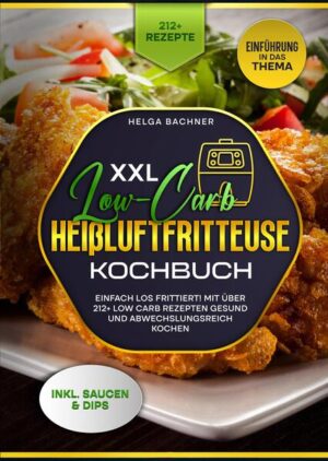 Dieses Low Carb-Heißluftfritteuse-Kochbuch ist voll von köstlichen, leicht zuzubereitenden Rezepten! Mit über 212+ Rezepten zur Auswahl, finden Sie in diesem Kochbuch bestimmt das, wonach Sie suchen... Die Funktionsweise von Heißluftfritteusen… …ist einfach zu verstehen. Heiße Luft zirkuliert die von Ihnen eingelegten Lebensmittel. Wie bei jedem anderen Kochvorgang sorgt eine chemische Reaktion, der so genannte Maillard-Effekt, für das farbige Aussehen und den Geschmack der Lebensmittel. Die erhitzte Luft in der Fritteuse enthält feine Öltröpfchen, die den Lebensmitteln die Feuchtigkeit entziehen. Interessanterweise müssen Sie für einen erfolgreichen Garprozess keine große Menge Öl einfüllen. Sie können nur einen Esslöffel verwenden und erhalten knusprige, traditionell frittierte Lebensmittel, die köstlich schmecken. Das Ergebnis ist ein Gericht, das keine ungesunden Fette und Kalorien enthält. Was ist eine Heißluftfritteuse und wie funktioniert sie? Ähnlich wie ein Umluftofen kann eine Heißluftfritteuse Gerichte backen und braten, aber ihr Design ermöglicht ein schnelleres und gleichmäßigeres Garen für besonders knusprige Ergebnisse. Das Gerät ist mit einem Heizmechanismus und einem Gebläse ausgestattet, das in die Oberseite eingebaut ist. Es heizt sich schnell auf und sorgt für eine rasche Zirkulation der heißen Luft, die das Essen im Metallkorb gart. Solange die Fritteuse nicht überfüllt ist, erhält das Gericht durch die konzentrierte Hitzequelle eine knusprige, fast frittierte Textur. Ist das Kochen mit einer Heißluftfritteuse gesund? Die große Attraktivität der Heißluftfritteuse besteht darin, dass sie mit wenig Öl eine sehr knusprige Textur erzeugt, was sie zu einer gesunden Alternative zum traditionellen Frittieren macht. Mit einer Heißluftfritteuse genügt es, die Zutaten in ein paar Teelöffeln Öl zu schwenken (oder bei einigen Rezepten das Öl ganz wegzulassen), um ein köstlich knuspriges Gericht mit deutlich weniger Fett und Kalorien zu erhalten.   Was versteht man unter Low-Carb? Eine Low-Carb-Diät bedeutet, dass Sie weniger Kohlenhydrate und einen höheren Anteil an Eiweiß und Fett essen. Dies kann auch als Keto-Diät bezeichnet werden. Allerdings führen nicht alle Low-Carb-Diäten zu einer Ketose. Jahrzehntelang wurde uns gesagt, dass Fett schädlich für unsere Gesundheit ist. In der Zwischenzeit überschwemmten fettarme "Diät"-Produkte, die oft viel Zucker enthalten, die Supermarktregale. Dies fiel mit dem Beginn der Fettleibigkeitsepidemie zusammen und war im Nachhinein betrachtet wahrscheinlich ein großer Fehler. Die Verbreitung fettarmer Produkte ist zwar kein Beweis für eine kausale Beziehung, aber es ist klar, dass die fettarme Botschaft die Zunahme der Fettleibigkeit nicht verhindert hat, und wir glauben, dass sie sogar dazu beigetragen hat. Studien legen nun nahe, dass es wenig Grund gibt, natürliche Fette zu fürchten. Bei einer kohlenhydratarmen Ernährung brauchen Sie keine Angst vor Fett zu haben. Reduzieren Sie einfach Ihren Zucker- und Stärkekonsum, achten Sie auf eine ausreichende - oder sogar hohe - Eiweißzufuhr, und Sie können genügend natürliches Fett essen, um Ihre Mahlzeiten zu genießen. Wenn Sie auf Zucker und Stärke verzichten, stabilisiert sich Ihr Blutzucker, und der Spiegel des fettspeichernden Hormons Insulin sinkt, was die Verbrennung der Fettspeicher im Körper erleichtern kann. (mehr Informationen finden Sie im Buch)