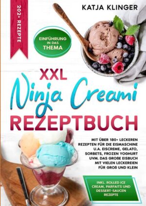 Dieses Creami-Kochbuch ist voll von köstlichen, leicht zuzubereitenden Rezepten! Mit über 202+ Rezepten zur Auswahl, finden Sie in diesem Kochbuch bestimmt das, wonach Sie suchen... Der Ninja CREAMi stellt einen bedeutenden Sprung… …in der Technologie für die Zubereitung von Desserts zu Hause dar. Der Ninja CREAMi wurde als Antwort auf den wachsenden Trend zu selbstgemachten, gesunden und individuell gestaltbaren gefrorenen Desserts eingeführt. Vor seiner Einführung erforderte die Herstellung von Eiscreme, Gelato, Sorbets und ähnlichen Desserts zu Hause entweder manuelle Arbeit mit den notwendigen Werkzeugen oder sperrige, oft teure Eismaschinen, die vielseitiger sein mussten und das Vorfrieren von Zutaten oder Komponenten erforderten. Das Besondere am Ninja CREAMi ist seine revolutionäre Technologie, die praktisch jeden gefrorenen Feststoff mit nur einem Knopfdruck in ein cremiges, glattes Dessert verwandelt. Warum der Ninja Creami? Gefrorene Desserts neu definiert: Der Ninja CREAMi geht weit über die herkömmliche Zubereitung von gefrorenen Desserts hinaus. Er friert die Zutaten nicht nur ein, sondern verwandelt sie in cremige, traumhafte Leckereien. Seine Vielseitigkeit zeigt sich darin, dass er mühelos ein ganzes Spektrum von Desserts kreiert, von reichhaltigen Eiscremes und seidigen Gelatos bis hin zu leichten Sorbets und dicken Milchshakes, und damit die einseitige Leistung herkömmlicher Eismaschinen übertrifft. Unerreichte Vielseitigkeit und Kreativität: Dieses Gerät ist unübertroffen in seiner Fähigkeit, eine Vielzahl von Zutaten zu verarbeiten, und lädt Sie dazu ein, eine Fülle von einzigartigen Geschmacksprofilen und Texturen zu erkunden. Einfachheit und Zugänglichkeit: Der Ninja CREAMi verfügt über benutzerfreundliche Bedienelemente und übersichtliche Einstellungen, die die Kunst der Dessertherstellung für alle zugänglich machen, unabhängig von der Kocherfahrung. Die intuitive Bedienung macht die Herstellung von gefrorenen Desserts zu einem einfachen und angenehmen Unterfangen für Köche aller Niveaus. Funktionen im Detail erklärt Eiscreme-Funktion: Mit dieser Einstellung können Sie sowohl zeitlose als auch fantasievolle Eissorten herstellen. Sie eignet sich hervorragend für eine Basis aus Sahne und Zucker, aber auch für Alternativen wie Kokosnussmilch für milchfreie Varianten. Entscheiden Sie sich für dieses Eis, wenn Sie sich nach einem klassischen Dessert sehnen, bei dem sich Süße und Cremigkeit die Waage halten. Die Nährwertangaben variieren