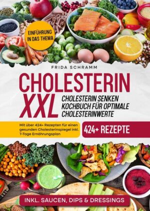 Dieses Cholesterin senken Kochbuch ist voll von köstlichen, leicht zuzubereitenden Rezepten! Mit 424+Rezepten zur Auswahl, finden Sie in diesem Kochbuch bestimmt das, wonach Sie suchen... Ihr Körper braucht Cholesterin… …um richtig zu funktionieren. Wenn Sie jedoch zu viel Cholesterin im Blut haben, kann es sich an den Wänden Ihrer Arterien festsetzen und diese verengen oder sogar blockieren. Dadurch sind Sie dem Risiko einer koronaren Herzkrankheit und anderer Herzerkrankungen ausgesetzt. Cholesterin wird auf Proteinen, den so genannten Lipoproteinen, durch das Blut transportiert. Ein Typ, LDL, wird manchmal als "schlechtes" Cholesterin bezeichnet. Ein hoher LDL-Spiegel führt zu einer Ablagerung von Cholesterin in den Arterien. Eine andere Art, HDL, wird manchmal als "gutes" Cholesterin bezeichnet. Es transportiert Cholesterin aus anderen Teilen Ihres Körpers zurück zur Leber. Dann entfernt die Leber das Cholesterin aus dem Körper. Was versteht man unter Cholesterin? Cholesterin ist eine fettähnliche Substanz, die von unserem Körper für den Aufbau der Zellen produziert wird. Obwohl es technisch gesehen kein Fett ist, ist Cholesterin in Lipide (Fette) eingeschlossen, die es ermöglichen, es durch den Blutkreislauf zu transportieren. Wenn bei Ihnen also ein Cholesterinproblem diagnostiziert wurde, ist es wichtig zu wissen, welche Art von Cholesterinproblem Sie haben. Es gibt drei Arten von Cholesterin, jede mit ihrer eigenen Rolle und einem "Zielwert", der als gesund gilt. - LDL steht für Lipoproteine niedriger Dichte. Der Grund, warum LDL-Cholesterin oft als "schlechtes" Cholesterin bezeichnet wird, liegt darin, dass zu viel LDL-Cholesterin dazu führen kann, dass sich Plaque an den Arterienwänden bilden kann. Je mehr LDL-Cholesterin sich im Blut befindet, desto größer ist das Risiko einer Herzerkrankung. - HDL steht für High-Density-Lipoproteine. HDL-Cholesterin wird als das "gute" Cholesterin bezeichnet, weil es das Cholesterin zur Leber transportiert, die es aus dem Körper ausscheidet. Ein hoher HDL-Cholesterinspiegel ist wünschenswert