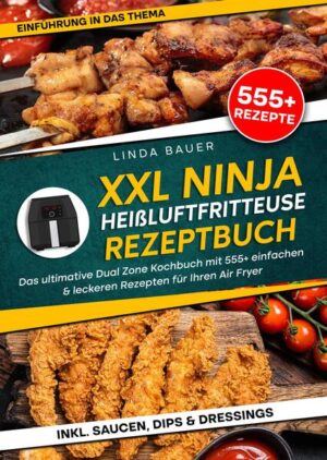 Dieses Ninja Foodi-Kochbuch ist voll von köstlichen, leicht zuzubereitenden Rezepten! Mit über 555+ Rezepten zur Auswahl, finden Sie in diesem Kochbuch bestimmt das, wonach Sie suchen... Die Ninja Foodi Dual Zone Heißluftfritteuse… …stellt einen bedeutenden Fortschritt im Bereich der Heimküche und gesundheitsbewussten kulinarischen Lösungen dar. Dieses innovative Gerät vereinfacht nicht nur den Kochprozess, sondern stellt auch eine gesündere Alternative zum traditionellen Frittieren dar. Die Ninja Foodi nutzt die fortschrittliche Technologie des Luftfrittierens und ermöglicht es dem Benutzer, seine Lieblingsspeisen mit einem Bruchteil des Fetts und der Kalorien zu genießen, die normalerweise mit dem Frittieren verbunden sind. Vorteile und Funktionen der Ninja Foodi Heißluftfritteuse Die Vorteile der Ninja Foodi Dual Zone Luftfritteuse sind vielfältig. Erstens bietet sie eine gesündere Alternative zum Frittieren, da sie den Ölverbrauch drastisch senkt, ohne dass der Geschmack oder die Konsistenz beeinträchtigt werden. Zweitens ermöglicht die Zwei-Zonen-Technologie das Garen von zwei verschiedenen Speisen bei zwei unterschiedlichen Temperaturen und Zeiten, was die Zubereitung von Mahlzeiten vereinfacht. Außerdem gibt das Luftfrittieren im Vergleich zum herkömmlichen Frittieren weniger Geruch und Hitze ab, wodurch Ihre Küche kühler bleibt und frisch riecht. Funktionen der Ninja Foodi Heißluftfritteuse Die Ninja Foodi Heißluftfritteuse ist nicht nur auf das Frittieren beschränkt, sondern verfügt über eine Reihe von Funktionen, die verschiedene kulinarische Bedürfnisse abdecken. Dazu gehören Backen, Braten, Aufwärmen und sogar Dehydratisieren. Die Zwei-Zonen-Funktion ermöglicht ein vielseitiges Kochen - Sie können ein komplettes Gericht zubereiten, wobei jede Komponente gleichzeitig unterschiedliche Kocheinstellungen erfordert. Das Gerät verfügt über intuitive digitale Bedienelemente, mit denen sich Zeiten und Temperaturen mühelos einstellen lassen, sodass jedes Mal perfekte Ergebnisse erzielt werden. Die Ninja Foodi 2-Korb-Luftfritteuse hat zwei Garkörbe. Sie können die Lebensmittel in zwei Körbe aufteilen und mit der gleichen Temperatur und Garzeit garen. Wenn Sie zwei verschiedene Lebensmittel in zwei Körben garen möchten, stellen Sie für beide Lebensmittel unterschiedliche Temperaturen und Garzeiten ein. Genießen Sie zwei Mahlzeiten zur gleichen Zeit. (mehr Informationen finden Sie im Buch)