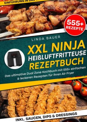 Dieses Ninja Foodi-Kochbuch ist voll von köstlichen, leicht zuzubereitenden Rezepten! Mit über 555+ Rezepten zur Auswahl, finden Sie in diesem Kochbuch bestimmt das, wonach Sie suchen... Die Ninja Foodi Dual Zone Heißluftfritteuse… …stellt einen bedeutenden Fortschritt im Bereich der Heimküche und gesundheitsbewussten kulinarischen Lösungen dar. Dieses innovative Gerät vereinfacht nicht nur den Kochprozess, sondern stellt auch eine gesündere Alternative zum traditionellen Frittieren dar. Die Ninja Foodi nutzt die fortschrittliche Technologie des Luftfrittierens und ermöglicht es dem Benutzer, seine Lieblingsspeisen mit einem Bruchteil des Fetts und der Kalorien zu genießen, die normalerweise mit dem Frittieren verbunden sind. Vorteile und Funktionen der Ninja Foodi Heißluftfritteuse Die Vorteile der Ninja Foodi Dual Zone Luftfritteuse sind vielfältig. Erstens bietet sie eine gesündere Alternative zum Frittieren, da sie den Ölverbrauch drastisch senkt, ohne dass der Geschmack oder die Konsistenz beeinträchtigt werden. Zweitens ermöglicht die Zwei-Zonen-Technologie das Garen von zwei verschiedenen Speisen bei zwei unterschiedlichen Temperaturen und Zeiten, was die Zubereitung von Mahlzeiten vereinfacht. Außerdem gibt das Luftfrittieren im Vergleich zum herkömmlichen Frittieren weniger Geruch und Hitze ab, wodurch Ihre Küche kühler bleibt und frisch riecht. Funktionen der Ninja Foodi Heißluftfritteuse Die Ninja Foodi Heißluftfritteuse ist nicht nur auf das Frittieren beschränkt, sondern verfügt über eine Reihe von Funktionen, die verschiedene kulinarische Bedürfnisse abdecken. Dazu gehören Backen, Braten, Aufwärmen und sogar Dehydratisieren. Die Zwei-Zonen-Funktion ermöglicht ein vielseitiges Kochen - Sie können ein komplettes Gericht zubereiten, wobei jede Komponente gleichzeitig unterschiedliche Kocheinstellungen erfordert. Das Gerät verfügt über intuitive digitale Bedienelemente, mit denen sich Zeiten und Temperaturen mühelos einstellen lassen, sodass jedes Mal perfekte Ergebnisse erzielt werden. Die Ninja Foodi 2-Korb-Luftfritteuse hat zwei Garkörbe. Sie können die Lebensmittel in zwei Körbe aufteilen und mit der gleichen Temperatur und Garzeit garen. Wenn Sie zwei verschiedene Lebensmittel in zwei Körben garen möchten, stellen Sie für beide Lebensmittel unterschiedliche Temperaturen und Garzeiten ein. Genießen Sie zwei Mahlzeiten zur gleichen Zeit. (mehr Informationen finden Sie im Buch)