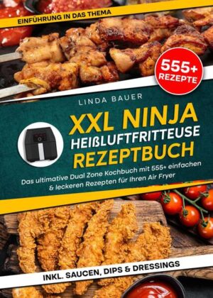 Dieses Ninja Foodi-Kochbuch ist voll von köstlichen, leicht zuzubereitenden Rezepten! Mit über 555+ Rezepten zur Auswahl, finden Sie in diesem Kochbuch bestimmt das, wonach Sie suchen... Die Ninja Foodi Dual Zone Heißluftfritteuse… …stellt einen bedeutenden Fortschritt im Bereich der Heimküche und gesundheitsbewussten kulinarischen Lösungen dar. Dieses innovative Gerät vereinfacht nicht nur den Kochprozess, sondern stellt auch eine gesündere Alternative zum traditionellen Frittieren dar. Die Ninja Foodi nutzt die fortschrittliche Technologie des Luftfrittierens und ermöglicht es dem Benutzer, seine Lieblingsspeisen mit einem Bruchteil des Fetts und der Kalorien zu genießen, die normalerweise mit dem Frittieren verbunden sind. Vorteile und Funktionen der Ninja Foodi Heißluftfritteuse Die Vorteile der Ninja Foodi Dual Zone Luftfritteuse sind vielfältig. Erstens bietet sie eine gesündere Alternative zum Frittieren, da sie den Ölverbrauch drastisch senkt, ohne dass der Geschmack oder die Konsistenz beeinträchtigt werden. Zweitens ermöglicht die Zwei-Zonen-Technologie das Garen von zwei verschiedenen Speisen bei zwei unterschiedlichen Temperaturen und Zeiten, was die Zubereitung von Mahlzeiten vereinfacht. Außerdem gibt das Luftfrittieren im Vergleich zum herkömmlichen Frittieren weniger Geruch und Hitze ab, wodurch Ihre Küche kühler bleibt und frisch riecht. Funktionen der Ninja Foodi Heißluftfritteuse Die Ninja Foodi Heißluftfritteuse ist nicht nur auf das Frittieren beschränkt, sondern verfügt über eine Reihe von Funktionen, die verschiedene kulinarische Bedürfnisse abdecken. Dazu gehören Backen, Braten, Aufwärmen und sogar Dehydratisieren. Die Zwei-Zonen-Funktion ermöglicht ein vielseitiges Kochen - Sie können ein komplettes Gericht zubereiten, wobei jede Komponente gleichzeitig unterschiedliche Kocheinstellungen erfordert. Das Gerät verfügt über intuitive digitale Bedienelemente, mit denen sich Zeiten und Temperaturen mühelos einstellen lassen, sodass jedes Mal perfekte Ergebnisse erzielt werden. Die Ninja Foodi 2-Korb-Luftfritteuse hat zwei Garkörbe. Sie können die Lebensmittel in zwei Körbe aufteilen und mit der gleichen Temperatur und Garzeit garen. Wenn Sie zwei verschiedene Lebensmittel in zwei Körben garen möchten, stellen Sie für beide Lebensmittel unterschiedliche Temperaturen und Garzeiten ein. Genießen Sie zwei Mahlzeiten zur gleichen Zeit. (mehr Informationen finden Sie im Buch)