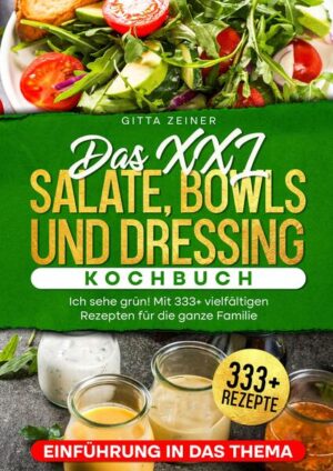 Dieses Salate-Kochbuch ist voll von köstlichen, leicht zuzubereitenden Rezepten! Mit über 333+ Rezepten zur Auswahl, finden Sie in diesem Kochbuch bestimmt das, wonach Sie suchen... Traditionell wurden Salate… ….mit nur wenigen rohen Gemüsesorten wie Gurken, Tomaten, Kohl und Zwiebeln zubereitet und mit einer Prise Salz und einem Spritzer Öl und Essig bestreut. Das hört sich eigentlich gar nicht so schlecht an. Es enthält etwas Fett und ein paar Ballaststoffe, aber irgendwann wurde der Salat zu einem "Diät"-Lebensmittel, bei dem es viele Fehlinformationen über die Inhaltsstoffe und ihren Nährwert gibt. Ich spreche von nährstofflosen, ballaststoffarmen Schüsseln mit Eisbergsalat, verarbeitetem Fleisch und etwas Käse in einem zuckerhaltigen, fettarmen Dressing. Ohne hochwertiges Eiweiß, das die Sättigung fördert, ohne gesunde Fette, die die Aufnahme von Vitaminen und Nährstoffen unterstützen, und mit einem Schwall versteckten Zuckers, der als fettarmes Aroma getarnt ist, ist es kein Wunder, dass Salate einen schlechten Ruf bekommen haben. Lassen Sie uns den schlechten Ruf des Salats ein für alle Mal aus der Welt schaffen, indem wir diese einfachen Schüsseln mit nährstoffreichem, dunklem Blattgemüse aufwerten, den Proteingehalt erhöhen, den Fettgehalt verbessern und etwas Farbe hinzufügen, um den bescheidenen Salat auf ein neues Level zu bringen. 8 Tipps, die Ihren Salat noch schmackhafter machen… 1. Denken Sie daran, achtsam zu essen Entspannen Sie sich, essen Sie langsam und achten Sie auf die Beschaffenheit, den Geschmack und die Gerüche. Denken Sie an die Nahrung, die Sie Ihrem Körper zuführen. Achten Sie auf Ihr Verlangen und die Gefühle, die beim Essen ausgelöst werden. Lernen Sie zu essen, wenn Sie hungrig sind, und aufzuhören, wenn Sie gesättigt sind, und gehen Sie wirklich auf Ihr Verlangen ein. 2. Salat ist nicht gleich Salat Je dunkler die Farbe (und je größer die Vielfalt in der Schüssel), desto besser ist der Nährwert. (mehr Informationen finden Sie im Buch)