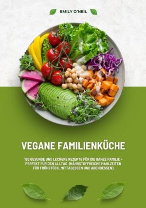 Vegane Familienküche: 150 gesunde und leckere Rezepte für die ganze Familie - Perfekt für den Alltag (Nährstoffreiche Mahlzeiten für Frühstück, Mittagessen und Abendessen) Möchtest du gesunde, leckere und alltagstaugliche Gerichte für die ganze Familie zubereiten? In der „Veganen Familienküche“ findest du 150 kreative, pflanzliche Rezepte, die dir helfen, jeden Tag köstliche Mahlzeiten auf den Tisch zu bringen - komplett ohne tierische Produkte! Ob Frühstück, Mittagessen oder Abendessen: Dieses Buch zeigt dir, wie du eine nährstoffreiche vegane Ernährung einfach und schnell in deinen Alltag integrieren kannst. Was erwartet dich in diesem Buch? • Der Weg zum Veganismus: Erfahre, wie du Schritt für Schritt zu einer pflanzlichen Ernährung findest. Erhalte wertvolle Tipps für Anfänger und lerne, wie du Veganismus mühelos mit deinem Arbeitsalltag oder auf Reisen vereinbaren kannst. • Wichtige Nährstoffe: Entdecke die Bedeutung von Omega-3-Fettsäuren, Vitamin D, Kalzium und pflanzlichen Proteinen in der veganen Ernährung. Du erhältst praktische Tipps, um diese essenziellen Nährstoffe in deinen Speiseplan zu integrieren und Mangelerscheinungen vorzubeugen. • 150 köstliche Rezepte: Von frischen, bunten Salaten über herzhafte Suppen und Eintöpfe bis hin zu kreativen Hauptgerichten und süßen Desserts - das Buch bietet dir eine vielfältige Auswahl an gesunden, familienfreundlichen Gerichten. Wie wäre es zum Beispiel mit einem deftigen Kartoffelsalat, einem feurigen Chili-Eintopf oder einer cremigen Kürbissuppe? • Tipps und Tricks für den Alltag: Erfahre, wie du vegane Ersatzprodukte richtig auswählst und deinen Speiseplan optimal gestaltest. Entdecke, welche Lebensmittel immer in deiner Küche griffbereit sein sollten. • Vegane Küche für jede Mahlzeit: Egal, ob du schnelle Frühstücksideen, vollwertige Mittagsgerichte oder einfache Abendessen suchst - in diesem Buch findest du Inspiration für jede Mahlzeit. Genieße köstliche Rezepte wie Spaghetti al Pesto, Seitan in Champignon-Sahne-Sauce oder fruchtiges Mango-Eis. Mit der „Veganen Familienküche“ bringst du nicht nur gesunde und leckere Gerichte auf den Tisch, sondern auch Abwechslung und Genuss für die ganze Familie. Ob du bereits vegan lebst oder gerade erst beginnst, hier findest du Rezepte, die einfach zuzubereiten sind und den Alltag bereichern.