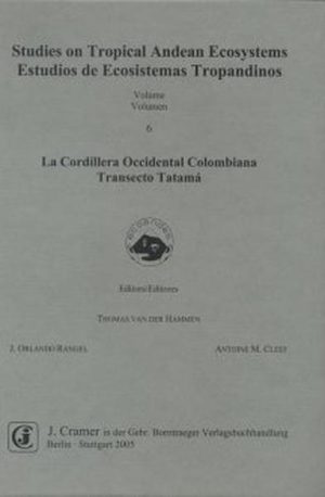 Honighäuschen (Bonn) - This volume 6 of the series Studies on Tropical Andean Ecosystems, contains the results of the Colombian Western Cordillera around latitude 5° N. The fieldwork was realized in 1983. The transect consists of two parts, the first between 500 m and 2150 m altitude located slightly South of 5° N, at the latitude of San José del Palmar, and the other slightly North of 5° N, at the latitude of Santuario and the Tatamá massif, between 2150 and 4200 m altitude. The total transect was therefore named: "The Tatamá transect". The Tatamá massif was almost totally unknown