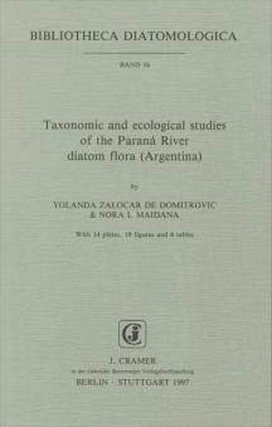 Honighäuschen (Bonn) - This paper presents a taxonomic and ecological study of Bacillariophyceae in the Paraná River (Argentina). Qualitative and quantitative monthly samples were taken in eight sampling stations, between 1976 and 1984. Cell counts were performed using the Utermöhl method (1958). Major physical and chemical characteristics of the stretch of river are described. Bacillariophyceae density is compared with total phytoplankton and major environmental variables (hydrometric level, transparency, temperature, pH, conductivity, dissolved oxygen and nutrients) in each sampling site. We present 145 taxa classified in 35 genera: 11 Centrales and 24 Pennales. Centrales were represented by 20 taxa (11%) and Aulacoseira granulata and its varieties numerically predominated in the phytoplankton in most of the studies. Pennales appeared in a lower density but in a higher specific richness, totaling 125 taxa (89%). All registered taxa are illustrated and both their geographic distribution and ecological preferences are provided.