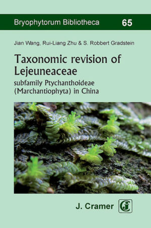 Honighäuschen (Bonn) - This work is the first treatment of the Chinese members of the Ptychanthoideae, a subfamily of Lejeuneaceae, provides detailed descriptions and illustrations of 38 species from 11 genera. Lejeuneaceae are the species-richest family of liverworts and are an important component of the epiphytic fl ora of humid-tropical and subtropical forests. The genus Gradsteinianthus R.L. Zhu & Jian Wang bis is newly described based on molecular and morphological evidence. The molecular data also confirm the generic status of the monotypic Asian genus Tuzibeanthus. Frullanoides tristis, Schiff - neriolejeunea polycarpa, S. pulopenangensis and Thysanan thus convolutus are newly reported from China and the occurrence of Lopholejeunea applanata in China is confirmed. One species, Acrolejeunea sinensis, is exclusively known in China. The present study confirms the taxonomic status of Caudalejeunea tridentata and the relationships of Ptychanthus and Tuzibeanthus by using evidence from three molecular markers (rbcL, trnL-F, nrITS) and morphological traits, improving the understanding of the diversity of Chinese Ptychanthoideae. It incorporates the most recent results of the ongoing revision of the genera of Ptychan thoideae based on morphology and molecular analysis.