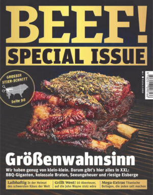 BEEF! Männer kochen anders - special "Braten" BEEF! ist Deutschlands erstes Food-Bookazine für Männer, die leidenschaftlich gern kochen, essen und genießen. In diesem Special-Issue-Heft geht es um den Braten in XXL! BBQ-Giganten, kolossale Braten, Seeungeheuer und riesige Eisberge. Andere Themen sind außerdem: In der Heimat des schwersten Käses der Welt, 10 Abenteuer, auf die John Wayne stolz wäre und Titanische Beilagen, die jeden satt machen. Mit großem "Stier-Schnitt"! Ausstattung: mit zahlreichen Farbfotos