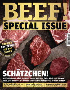 BEEF! special - Schätzchen! Beef!-Tierleben Dieses BEEF! special issue ist eine wahre BEEF!-Bibel - in der alles über Rind, Schwein, Lamm, Geflügel Wild, Fisch und Seafood geschrieben steht! Mit großem Bratgeber auf 186 Seiten! Außerdem: -Teile und grille - Wie Sie jedes Tier perfekt zerlegen -Gare Liebe - Die beste Zubereitung für jeden Cut -Kreuzwursträtsel - Sieben tierische Späße für Kerle Ausstattung: mit zahlreichen Farbfotos