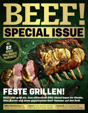 Männer kochen anders! Feste grillen! In diesem BEEF! Special issue findet man(n) die 82 besten Grill-Rezepte aller Zeiten! Außerdem lädt BEEF! groß ein, zum ultimativen BBQ-Abend legen wir Steaks, Ribs, Karree und einen gigantischen Beef-Hammer auf den Rost! Weitere Themen sind: -BBQ-Weisheiten: So werden Sie zum Grill-Gott -Davor: Acht Apéritifs, die Ihre Gäste garantiert locker machen -Danach: Acht Digestifs, die allen in bester Erinnerung bleiben Ausstattung: mit zahlreichen Farbfotos