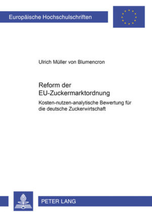 Honighäuschen (Bonn) - Vor dem Hintergrund der zunehmenden Probleme auf dem EU-Zuckermarkt sowie dem Urteil des WTO Zucker-Panels hat die EU-Kommission mehrere Vorschläge zur Reform der EU-Zuckermarktordnung vorgelegt. In dieser Arbeit werden die Auswirkungen der Reformvorschläge untersucht und kosten-nutzen-analytisch beurteilt. Die vergleichende Beurteilung kommt eindeutig zu dem Ergebnis, dass eine Liberalisierung des EU-Binnenmarktes für Zucker bei Aufrechterhaltung des Außenschutzes die effizienteste Lösung für die bestehenden Probleme darstellt.