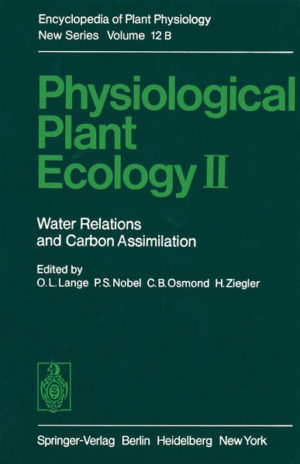 Honighäuschen (Bonn) - O. L. LANGE, P. S. NOBEL, C. B. OSMOND, and H. ZIEGLER In the original series of the Encyclopedia of Plant Physiology, plant water relations and photosynthesis were treated separately, and the connection between phenomena was only considered in special chapters. O. STOCKER edited Vol ume III, Pjlanze und Wasser/Water Relations of Plants in 1956, and 4 years later, Volume V, Parts I and 2, Die COrAssimilation/The Assimilation of Carbon Dioxide appeared, edited by A. PIRSON. Until recently, there has also been a tendency to cover these aspects of plant physiology separately in most text books. Without doubt, this separation is justifiable. If one is specifically inter ested, for example in photosynthetic electron transport, in details of photophos phorylation, or in carbon metabolism in the Calvin cycle, it is not necessary to ask how these processes relate to the water relations of the plant. Accordingly, this separate coverage has been maintained in the New Series of the Encyclopedia of Plant Physiology. The two volumes devoted exclusively to photosynthesis are Volume 5, Photosynthesis I, edited by A. TREBST and M. AVRON, and Volume 6, Photosynthesis II, edited by M. GIBBS and E. LATZKO. When consider ing carbon assimilation and plant water relations from an ecological point of view, however, we have to recognize that this separation is arbitrary.