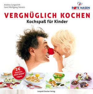 Kochen mit den Roten Nasen Mit diesem einzigartigen Kochbuch für Kinder (und nicht für die Eltern) macht dem Nachwuchs Kochen Spaß. Wohl die beste Methode, die Kinder zu einer hochwertigen und bewussten Ernährung zu „überreden“. Kinderleicht - im wahrsten Sinne des Wortes - präsentieren sich die Rezepte des Buchs „Vergnüglich kochen“ von Andrea Jungwirth und Gerd Wolfgang Sievers. Denn die vorgestellten Gerichte wie überbackene Erdbeeren, Folienkartoffeln, Spaghettitorte, gefüllter Wrap, gebackene Toastecken, Früchtesmoothie, Topfenauflauf mit Früchten, pikante Muffins, Zwetschgenkuchen mit Schoko, Blätterteigpizza oder Fleischbällchen, um nur einige zu nennen, wollen von den Kids gekocht werden, nicht von den Eltern. Dementsprechend sind die Rezepte aufbereitet, praktisch eingeteilt in unterschiedliche Altersgruppen. Einkaufstipps, eine kleine Gewürzkunde und eine Kombi-Hilfe für die passende Zusammenstellung verschiedener Nahrungsmittel sorgen für die „Unabhängigkeit“ der Sprößlinge hinter dem Herd. Und wenn sich der Nachwuchs wünscht, dass die Erzeuger ausnahmsweise mit von der Kochpartie sein sollen, dann springt ein Kapitel über gemeinsames Kochen und Essen hilfreich ein. Das Kochbuch für Kinder verzichtet ganz bewusst auf die didaktische Keule. Kochen soll Spaß machen, die Lust an der Zubereitung des eigenen Essens geweckt werden. Deshalb werden auch die beliebtesten Klassiker kindlicher Ernährung nicht ausgeklammert. Leibspeisen wie Pizza, Pasta, Burger und Pommes haben ihren Platz im Buch. Aber - Entwarnung für gestresste Eltern! - sie werden so vorgestellt, dass sie durchaus gelegentlich ihren Platz in der kindlichen Ernährungspyramide finden dürfen: mit hochwertigen Ausgangsprodukten liebevoll selbst gekocht statt im Fast-Food-Tempel hinuntergeschlungen. Vom Verkaufspreis jeden Buches kommen 2,-- € den „Clown-Doktoren“ und ihrer Arbeit mit kranken Kindern zugute! Die Autoren: Die studierte Ernährungswissenschafterin Andrea Jungwirth ist PR- und Ernährungsberaterin sowie leidenschaftliche Köchin und begeisterte Fotografin. Gerd Wolfgang Sievers hat sich als Autor erfolgreicher Kochbücher längst einen Namen gemacht