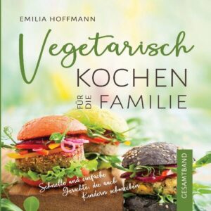 Du möchtest häufiger auf Fleisch verzichten und vegetarisch kochen? Damit liegst du voll im Trend, denn immer mehr Familien essen öfter vegetarisch. Das ist nicht nur nachhaltig und gesund, sondern schont zusätzlich auch deinen Geldbeutel. Fehlt dir die Zeit, ausgefallene Menüs zu kochen? Kein Problem! Die meisten dieser pfiffigen Gerichte lassen sich in maximal 35 Minuten vorbereiten und enthalten außerdem zahlreiche Variationen und Tipps zur Bevorratung. Da bleibt auch Berufstätigen noch Zeit für sich und die Familie. Du befürchtest, dass deine Familie Fleisch vermissen wird? Die 117 Rezepte in diesem Buch sind so abwechslungsreich, ausgewogen und lecker, dass selbst Fleischfans kaum etwas vermissen werden. Du möchtest nachhaltiger leben und dabei Geld sparen? Nichts leichter, als das! Vegetarisch kochen ist um Einiges günstiger als Kochen mit Fleisch und spart jede Menge CO2 ein. Wenn du zusätzlich saisonales Gemüse und Obst aus deiner Region kaufst, kannst du deinen ökologischen Fußabdruck nochmal zusätzlich verringern. Das erwartet dich in diesem Buch: ~ Gesunde und abwechslungsreiche Hauptgerichte, Puffer, Bratlinge, Quiches, Wraps, bunte Aufläufe, Nudelgerichte, Salate oder selbstgemachte Mini-Pizzen. ~ Nie mehr unbekannte Zusatzstoffe: Das geniale 5-Minuten-Brot mit nur fünf Grundzutaten wird nie langweilig durch viele Variationsmöglichkeiten. Schmeckt wie vom Bäcker und gelingt auch Anfängern. PLUS verschiedene Aufstriche, von süß bis herzhaft ~ Darf es zum Frühstück mal was anderes sein als Toast und Müsli? Wie wäre es mit Blaubeerpfannkuchen, Milchreisfrühstück oder Käseomelett! ~ Gemüse raffiniert versteckt in schmackhaften Suppen ~ Für zwischendurch: Süße Leckereien und herzhafte Snacks wie Waffeln, Käse-Nachos, englische Scones oder die besten Grissini zum Dippen und Schlemmen ~ Geling-Garantie: einfache Schritt-für-Schritt-Anleitungen, auch für Koch-Anfänger geeignet ~ Zutaten, die man einfach in jedem Supermarkt bekommt ~ Blitzrezepte: die meisten Gerichte sind ruck-zuck zubereitet ~ kindertauglich: an Kindern und Jugendlichen getestet