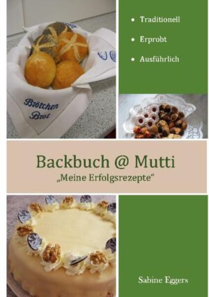 Was wäre Ostern ohne Osterbrot, ein Sommer ohne Erdbeertorte, eine Adventszeit ohne Kekse oder Weihnachten ohne Schokoladentorte? Hätte ich doch meine Omi rechtzeitig nach dem Rezept gefragt. Diese Frage hat mich dazu bewegt aus meinen Erfolgsrezepten ein Backbuch zu schreiben. Im Backbuch @ Mutti entdeckst du langerprobte Backrezepte von der Torte bis zum Keks und vom Blechkuchen bis zum Brot. Ausführlich und in der richtigen Reihenfolge der Arbeitsschritte beschrieben. Von meinen Kindern getestet und für gut befunden. Durchgeprobte Rezepte, die immer wieder perfektioniert wurden. Traditionell und lecker.