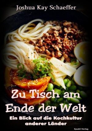 Was isst die Welt? Zu einem Blick in die Küchen dieser Erde lädt dieses Buch ein. Doch Vorsicht - Manches ist sehr gewöhnungsbedürftig... Mein Name ist Joshua Kay Schaeffer, in Deutschland geboren aber mit spanischen und französischen Wurzeln. Ich bin normalerweise Autor von Romanen in den Genres Fantasy, Drama, Sozialdrama und Thriller. Nebenher habe ich auch schon einige Sachbücher verfasst, jedoch keines von ihnen beschäftigte sich mit der für uns Menschen notwendigsten Sache - dem Essen. Dies ist mein erstes Buch in dieser Richtung, und ich möchte euch hier auf eine virtuelle Reise mitnehmen, eine Reise durch die Küchen dieser Welt. Einige davon habe ich schon gesehen, andere habe ich recherchiert und in diesem Buch mithilfe meiner Unterlagen wie dem Internet, Büchern, Dokumentationen zusammengetragen und mit meinen eigenen Erfahrungen und Kommentaren ergänzt. Diese Reise soll uns zeigen, was in den Ländern dieser Erde gegessen wird. Kulturelle Türen sollen sich öffnen, die uns zeigen, dass es weit mehr gibt als die uns gewohnten Speisen.