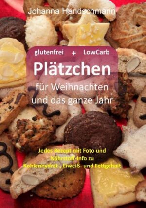 Das Mini Backbuch enthält glutenfreie Plätzchenrezepte die zusätzlich konsequent als LowCarb-Rezepte wenig Kohlenhydrate enthalten. Die Rezepte passen für Weihnachten und das ganze Jahr. Jedes Rezept mit Foto und Nährstoff-Info zu Kohlenhydrat-, Eiweiß- und Fettgehalt. Einfach zuzubereiten. Alle Rezepte von der Autorin mehrfach geprüft. Produktinformationen zu LowCarb-Backzutaten: Erythrit, Kokosblütenzucker, Nuss- und Samenmehle, z.B. Mandelmehl. "Plätzchen für Weihnachten und das ganze Jahr" ist erhältlich im Online-Buchshop Honighäuschen.