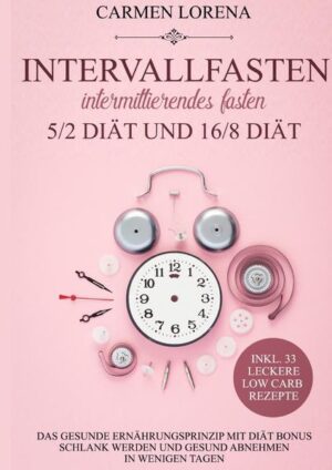 Intervallfasten - Intermittierendes Fasten: 5/2 Diät und 16/8 Diät Das gesunde Ernährungsprinzip mit Diät Bonus Schlank werden und gesund abnehmen in wenigen Tagen inkl. 33 leckere Low Carb Rezepte Der beste Weg... Mit diesem Ernährungsprinzip und den zwei Diätformen lässt sich wunderbar auf gesunde und einfache Weise Gewicht verlieren. In diesem Buch erhalten Sie alle Informationen für ein perfektes Intervallfasten Sie erhalten die besten Informationen um kinderleicht abzunehmen und für eine gesunde Lebensweise Dieses Buch wird das einzige bzw. das letzte Buch sein, das Sie über dieses Thema benötigen Die studierte Autorin im Bereich Ernährungswissenschaften hat dieses Buch mit größter Sorgfalt für Sie erstellt Durch die Phasen des Fastens wird der Körper gezwungen die benötigte Energie aus den Fettreserven des Körpers zu gewinnen, da keine Nahrung im Körper vorhanden ist. Sehr beliebt... Das Intervallfasten oder auch Intermittierendes Fasten genannt erfreut sich immer größerer Beliebtheit. Und das zurecht! Nicht nur, weil es sich damit kinderleicht zum Abnehmen eignet, sondern dieser Methoden werden auch noch weitere positive Effekte auf den Körper und den Geist nachgesagt. Ein Gewinn... mehr Lebensfreude mehr Leistungsfähigkeit mehr Energie bessere Blutwerte Krebs- und Demenzvorbeugung kein Jo-jo Effekt kein Hungergefühl gestärkter Körper und Geist Alles erklärt... In diesem Buch erfahren Sie genau wie das Intervallfasten und die Diätformen funktionieren. Das Beste ist, man kann sofort starten. Befolgen Sie einfach die Anweisungen in diesem Buch. Den Biorythmus zu nutzen ist die vielleicht einfachste Methode, um Gewicht zu verlieren ohne große Anstrengung oder Hungergefühl. Der letzte Schritt... Sie haben die Wahl zwischen der eBook Variante oder dem gedruckten Buch. Entscheiden Sie sich nun einfach für eine Variante. Viel Spaß und Erfolg!