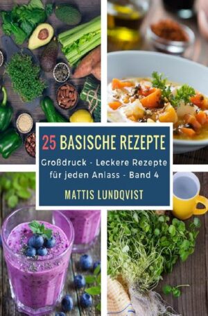 Großdruckausgabe Rezepte: Paleo-Mandel-Porridge Papayasalat Paprikaschotenhummus Pistousuppe Quinoa-Gazpacho Quinoa-Kokosnuss-Salat Quinoasalat Rübensaftmixtur Säurearme Heidelbeermuffins Säurearme Tomatensuppe Säurereduzierte Schokoladenbrownies Scharfe Avocadosuppe Scharfe Zucchininudeln mit Kichererbsen Schnelle Quinoa-Bowl Schoko-Porridge Schwarze-Bohnen-Tacos Selbstgemachte Kohlblätterchips Selbstgemachte vegane Mayonnaise Selbstgemachtes Hummus Selbstgemachtes Kokosnussmilchgetränk Selbstgemachtes Mandelmilchgetränk Sesam-Haselnuss-Proteinbombe Sommergemüsesalat Spinat-Grapefruit-Saft Spinat-mit-Avocado-Salat