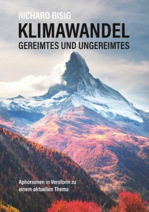 Honighäuschen (Bonn) - In Versform bringt Richard Bisig seine Gedanken zum Klimawandel zu Papier. Kritisch und unterstützt durch Bilder und Karikaturen setzt er sich mit sehr vielen Aspekten dieses aktuellen gesellschaftspolitischen Themas auseinander. Neben Kritik findet die Leserschaft in diesem Buch aber auch viel Wissenswertes und Hintergrundinformationen zu dieser für die Zukunft von uns bedeutungsvollen Gesellschaftsfrage. So sind die verwendeten, nicht geläufigen Begriffe am Schluss des Buchs definiert und tragen so zu einer Erweiterung des Wissens über den Klimawandel bei.