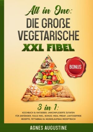 All in One: Die große vegetarische XXL Fibel. Liebe Leser, ich freue mich, dass Sie sich für mein 2in1 Kochbuch & Ratgeber entschieden haben und möchte mich ganz herzlich bei Ihnen bedanken Dieses Buch ist ein Geschenk an alle, die sich mit der vegetarischen Ernährung beschäftigen und keine Lust haben, lange in der Küche zu stehen oder Zutaten suchen zu müssen. Die Zutaten in diesem Buch sind völlig leicht & simpel zu finden und Preiswert. Ohne komplizierte Zubereitungen und dennoch ein Genuss. Diese und weitere Gründe haben mich dazu bewegt dieses Buch zu schreiben und Ihnen diese Informationen als Mehrwert anbieten zu können. Lassen Sie mich eine Einführung mit den wichtigsten Punkten und interessanten Fakten präsentieren. Ob für Singles, oder die ganze Familie, hier ist für jeden etwas dabei. Kleine Einblicke in das Buch, diese Bereiche erwarten Sie •Vegetarische Grundbasics •Vegetarische Ersatzprodukte •Grundrezepte •Gluten-Laktose freie Rezepte •Gesunde „Fast-Food“ Rezepte •Meal-Preap Rezepte Bonusteil: •Muskelaufbau mit veganer Ernährung •Abnehmen ohne Hunger •Ausdauersport •Yoga •Tipps & Tricks Lasse Sie sich überraschen, was dieses magische Buch alles zu bieten hat. In meinem Buch finden Sie mehr als genug Rezepte, die das Leben versüßen und auch ebenfalls für herzhaften Genuss und großartige Gaumenfreuden sorgen. Wir wünschen Ihnen viel Spaß beim Ausprobieren der Rezepte und hoffen Sie können die gewonnene Zeit sinnvoll nutzen. Herzlichst, Ihre Agnes Augustine.