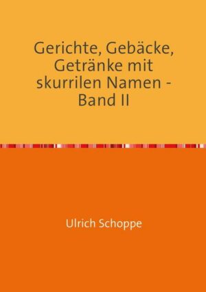 In diesem Büchlein sind Rezepte für Gerichte, Gebäcke und Getränke gesammelt worden, die alle nicht alltägliche, interessante und ungewöhnliche, eben skurrile, Namen aufweisen. Wissenswerte Hinweise auf die Entstehung der Namen oder denkbare Begleitumstände zur Namensgebung ergänzen die Rezepturen. Es wird kein Anspruch auf Vollständigkeit erhoben. Dieser Band enthält die zweite Sammlung interessanter Rezepte. "Gerichte, Gebäcke, Getränke mit skurrilen Namen - Band II" ist erhältlich im Online-Buchshop Honighäuschen.