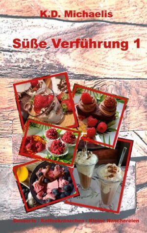 Das neueste Werk: Süße Verführung 1 enthält neben leckeren Dessert-/Nachtisch-Rezepten, auch tolle Ideen für das nächste Kaffeekränzchen / die nächste Teatime sowie Vorschläge für kleine, selbstgemachte Naschereien, die gerade zum Feierabend immer besonders gut ankommen. Genau das Richtige also für Leckermäulchen, die auf wirklich selbstgemachten Pudding bzw. selbstgemachtes Marzipan, Kompott oder Marmeladen oder auch auf fruchtige Cremedesserts, leckere Kuchen und Pralinen stehen. Naschkatzen lassen sich an warmen Tagen sicher auch gerne mit einem Eiskaffee, an kalten Tagen mit einem Wellness-Tee oder zum Ausklang eines schönen Abends mit einem Black Mojito verwöhnen.