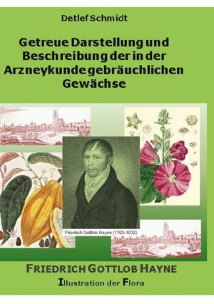 Friedrich Gottlob Hayne wurde am 18. März 1763 in Jüterbog geboren und ist am 28. April 1832 in Berlin gestorben. Er war ein deutscher Botaniker, Apotheker und Hochschullehrer. Sein offizielles botanisches Autorenkürzel lautet "Hayne". Das Werk "Getreue Darstellung und Beschreibung der in der Arzneykunde gebräuchlichen Gewächse" umfasst 13 Bände mit 2.596 Seiten und 624 Kupfertafeln und ist in der Zeit von 1805 bis 1837 erschienen. Dieses Werk ist die Grundlage diese Buches. Ich gebe zu, ich bin ein großer Freund von alten Illustrationen. Die Illustrationen von Pflanzen und Tieren, zu denen auch die Insekten zählen, sind sehr detailreich. Diese Illustrationen wurden mit hohem Aufwand hergestellt und man kann sie mit gutem Gewissen als künstlerische Werke bezeichnen! Alle Illustrationen waren anfangs handkolorierte Kupferstiche, die die Texte komplettieren sollten. Die Identifikation der Pflanzen wurde durch diese exakten morphologischen Detailzeichnungen vervollständigt. Dazu war natürlich eine enge Zusammenarbeit von Botaniker und Illustrator von großer Wichtigkeit. Mit der Wiedergabe der Illustrationen in diesem Buch, möchte ich die Arbeit der Illustratoren würdigen.
