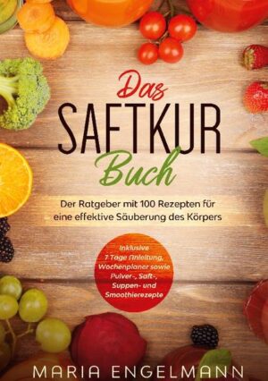 Sie möchten etwas für Ihren Körper tun, doch oft fehlt die Zeit? Diäten treiben Sie in den Wahnsinn? Müdigkeit und Trägheit sind für Sie tägliche Begleiter? Ab jetzt nicht mehr!Mit der beliebten Art des Saftfasten ist es Ihnen möglich, schnell und gesund Ihren Körper zu reinigen und mit wenig Aufwand viel für sich heraus zu holen. Durch Saftfasten wird der Körper entlastet und das natürliche basische Gleichgewicht wieder hergestellt.Die Vorbereitung ist eine der wichtigsten Bestandteile des Saftfastens. Mit der Anleitung dieses Buches wird es für Sie zum Kinderspiel. Neben einem guten Entsafter empfiehlt es sich, das Saftfasten in einen ruhigeren Zeitraum zu legen.Für den Erfolg des Saftfastens ist es wichtig seinen Körper sanft darauf vorzubereiten und möglichst frische Zutaten zu verwenden. Um auch auf der Arbeit oder unterwegs nicht zu einem Fertigsaft greifen zu müssen, finden Sie in diesem Buch leckere Saftpulver Rezepte, die Sie leicht zur Arbeit mitnehmen können.Wir begleiten Sie 7 Tage lang durch Ihre Saftkur mit Allem, was dazu gehört. In diesem Buch finden Sie neben einer kurzen Information zum richtigen Einlauf und einem Wochenplaner, bis zu 100 Rezepte, die optimal für die Säuberung des Körpers geeignet sind. Darunter Saft-, Smoothie- und Suppenrezepte.Viel Erfolg und guten Appetit! Das erwartet Sie: - Die richtige Vorbereitung für erfolgreiches Saftfasten - Informationen zum richtigen Einlauf - Eine 7 Tage Anleitung mit Wochenplaner