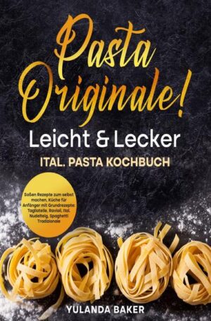 Pasta Originale! Leicht & Lecker Nudeln lassen sich dank der internationalen Küche heute in vielen unterschiedlichen Geschmackssorten erwerben. Frisch aus dem Kühlregal, getrocknet oder tiefgefroren gibt es Teigtaschen, Maultaschen und andere leckere Gerichte. Doch nur selbstgemacht ist es doch die wahre Kunst. Nudeln selbst zu machen klingt nach viel Arbeit und einer großen Anschaffung in puncto Küchengeräte. Doch dem ist nicht so, denn+ die meisten Nudelrezepte basieren auf einem einfachen Grundrezept. Mehl und Eier oder auch Wasser spielen dabei meist eine Rolle. In diesem Buch soll es nun um die Nudel-Vielfalten dieser Welt gehen. Ob in China, Indien oder Deutschland, die Nudel ist und bleibt eine beliebte Speise. Mit diesem Buch möchte ich Dir nun aufzeigen, welche Nudelsorten es gibt, wie man diese herstellt und optimiert und welche leckeren Nudelgerichte mit selbstgemachten Nudeln gezaubert werden können. Außerdem stelle ich Dir ein paar internationale Nudelgerichte vor, die etwas neuen Schwung in Deine Küche bringen werden. Ob gefüllt, pur oder mit einer leckeren Soße, Nudeln werden demnächst garantiert auch Deinen Alltag bestimmen. Ich wünsche Dir nun viel Spaß beim Ausprobieren und beim Experimentieren. Viel Freude mit dem Buch und vor allem den Rezepten. Guten Appetit & bleib gesund. Deine Yulanda Baker, leidenschaftliche Köchin