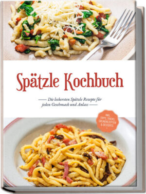 Spätzle-Rezeptbuch: Herzhafte, abwechslungsreiche und unschlagbar leckere Genuss-Ideen rund um den Superstar der schwäbischen Küche Ein dampfender Teller Spätzle mit dem herrlich würzigen Aroma geschmolzenen Käses - alleine der Gedanke daran lässt Spätzlefans das Wasser im Munde zusammenlaufen und zaubert einen im Handumdrehen zurück in unvergessliche Urlaubsmomente auf urigen Berghütten. Wer auf diesen Genuss nicht bis zum nächsten Allgäu-Urlaub warten möchte, der kann sich ab sofort den Spätzle-Traum im Alltag ganz einfach selbst erfüllen, und wie das kinderleicht klappt, zeigt Ihnen dieses Kochbuch! Spätzle sind das Herzstück der schwäbischen Küche und das Grundrezept kommt denkbar einfach daher: Eier, Mehl, Salz, etwas Wasser und das war’s schon für den perfekten Spätzlegenuss. Gleichzeitig sind die kleinen Köstlichkeiten grenzenlos vielfältig in ihrer Verwendung und ergeben in den Rezepten dieses Buches wunderbar leckere Suppen und Salate ebenso wie deftige Hauptgerichte, bei denen Veggies, Fleischliebhaber und Fischfans gleichermaßen auf ihre Kosten kommen - und für wahre Fans trumpfen die kleinen Leckerbissen sogar im Dessert auf! Ist Spätzleschaben nicht eine komplizierte Kunst? Keine Sorge! Denn ob geschabt oder gehobelt, mit ein wenig Übung und den detaillierten, leicht nachzumachenden Anleitungen gelingt der Klassiker in unterschiedlichen Zubereitungsvariationen auch Anfängern mühelos und wer es einmal eiliger hat, der kann die raffinierten Rezepte auch mit gekauften Spätzle im Handumdrehen auf den Tisch zaubern. Kreative Vielfalt: Mit zahlreichen Varianten wie Bärlauchspätzle, Kürbisspätzle, vegane Spätzle oder rote Spätzle machen Sie die Grundlage für leckere Hauptgerichte ganz einfach selbst. Suppen, Snacks und Salate: In Gemüse-Spätzle-Suppe, Kartoffelspätzle-Salat, Spätzle-Wurst-Salat oder Spätzle-Rösti machen Spätzle als Beilage, Vorspeise oder leichte Mahlzeit eine Top-Figur. Deftiges mit Fisch & Fleisch: In Hauptgerichten wie Spätzle-Hähnchen-Pfanne, Spätzleomelett mit Schinken, Spätzle-Lachs-Gratin oder Zitronenspätzle mit Saibling laufen die kleinen Leckerbissen zur Höchstform auf. Hits für Veggies: Vegetarier und Veganer erleben bei überbackenem Pilz-Spätzle-Auflauf, Tomatenspätzle mit Feta, Kürbis-Marroni-Spätzlepfanne oder Spätzle mit Berglinsenvinaigrette wahren Spätzlegenuss für jeden Geschmack. Verführung pur: In feinen Desserts wie Apfelspätzle, Schokoladen-Spätzle mit Kirschen, süßem Spätzle-Auflauf oder Nussspätzle mit Zwetschgen zeigen Spätzle sich von ihrer süßen Seite. Dieses Kochbuch führt Sie in das raffinierte Geheimnis schwäbischer Spätzlekunst ein und schenkt Ihnen jeden Tag aufs Neue aufregende Geschmackserlebnisse. Ob Selbstschaber, Spätzlefreak, schwäbische Hausfrau oder Hobbykoch mit Lust auf Neues - hier finden Sie zahlreiche köstliche Inspirationen für jede Gelegenheit.