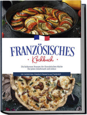 Frankreich-Rezeptbuch: Mit vielfältigen, raffinierten und unschlagbar geschmackvollen Genussideen die legendäre Gourmetküche Frankreichs erkunden Essen wie Gott in Frankreich - die berühmte Redewendung gibt es nicht ohne Grund, ganz im Gegenteil: Das Land gilt weltweit als Superstar der Haute Cuisine. Doch was Vorreiter in Sachen „erlesen und schick“ ist, kann auch ganz bodenständig und einfach sein, und mit diesem Kochbuch zaubern Sie sich französischen Genuss kinderleicht auf den Teller! Vom exquisiten 7-Gänge-Menü über feine Fischgerichte bis hin zu herzhaft-deftiger Landküche - französisches Essen glänzt mit einzigartiger Vielfalt, die stets eines gemeinsam hat: Höchste Qualität und raffinierte Zubereitung. Ob Bretagne, Elsass, Normandie oder Paris, die unterschiedlichen Regionalküchen setzen mit Fisch, Käse, Wein, Geflügel, deftigen Eintöpfen, reichhaltigen Süßspeisen und vielem mehr ganz eigene Akzente, sodass in diesem Buch wirklich jeder auf seine Kosten kommt. Fleisch- und Fischfans werden ebenso fündig wie Veggies, Freunde der leichten Küche genauso wie Liebhaber des deftigen Genusses und auch Naschkatzen entdecken kulinarische Highlights am laufenden Band. Französische Küche ist komplizierte Kunst? Nicht mit diesem Buch! Denn hier finden Sie kinderleicht nachzukochende Schritt-für-Schritt-Anleitungen, mit denen auch Ungeübten im Handumdrehen raffinierte Schlemmereien gelingen. Ob spektakuläres Menü, unkomplizierter Bistro-Snack oder bodenständige Alltagsküche - genießen Sie Qualität und Geschmack für jede Situation. Petit Déjeuner: Mit Köstlichkeiten wie Creme aus Maronen, französischem Sandwich oder Brioche beginnen Sie Ihren Tag à la française. Kleine Leckereien: Suppen, Salate und Snacks wie Zwiebelsuppe, französische Miesmuschelsuppe, Salat mit Frühlingsgemüse oder herzhafte Lourde-Quiche bringen jederzeit einen feinen Hauch Frankreich in Vorspeise oder leichte Mahlzeit. Hauptgerichte mit Fisch & Fleisch: Bei Wild-Terrine mit Geflügelleber, Rinderfilet an Bearnaise-Sauce oder Wolfsbarsch mit Maracuja-Sauce wird’s herzhaft und raffiniert zugleich. Mehr als Ratatouille: Auch für Vegetarier und Veganer hält die französische Küche mit Spinat-Ziegenkäse-Risotto, Hachi Parmentier mit Tofu oder Radicchio-Roquefort-Auflauf jede Menge Höhepunkte bereit. Perfekt abgerundet: Saucen, Dips und Aufstriche wie kalte Estragonsauce, Kräuter-Frischkäse-Creme oder Tapenade-Olivenpaste bringen Ihren Kreationen den authentisch-französischen Touch. Süße Verführung: Legendäre Desserts wie Clafoutis-Kirschauflauf, Tarte au Citron oder Vanille-Soufflé schenken Glücksmomente pur. Dieses Kochbuch bringt Ihnen die reiche Gourmet-Welt Frankreichs ganz einfach in die eigene Küche und sorgt für Urlaubsfeeling und Geschmackserlebnisse zugleich. Ob Sie Frankreichurlaub-Fan sind, glühender Liebhaber des guten Geschmacks oder einfach neugierig auf Neues - hier finden Sie, was das Herz begehrt.